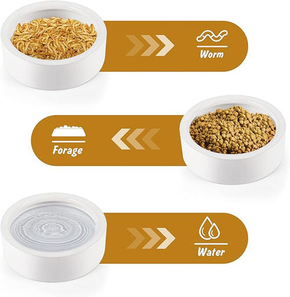 Reptile Food Dish Bowl, Worm Water Dish Small (2.75in) Lizard Gecko Ceramic Pet Bowl, Mealworms Bowls for Leopard Bearded Dragon Chameleon Hermit Crab Dubia Cricket Anti-Escape Superworm Feeder 2 Pack HELIME