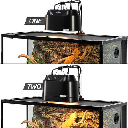 REPTI ZOO Dual Reptile Light Fixture 2 in 1 Deep Dome Lamp Fixture, Double-Layer Connectable Design Reptile Heat Lighting Lamp Fixture with Independent Switches, Max 200W REPTIZOO