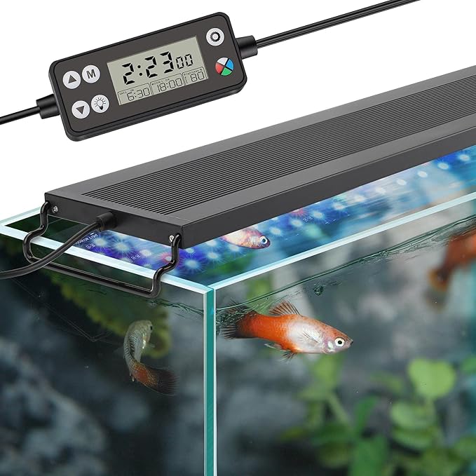 hygger Auto On Off LED Aquarium Light, Full Spectrum Fish Tank Light with LCD Monitor, 24/7 Lighting Cycle, 7 Colors, Adjustable Timer, IP68 Waterproof, 3 Modes for 24"-30" Freshwater Planted Tank hygger
