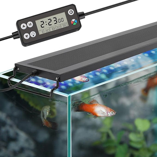 hygger Auto On Off LED Aquarium Light, Full Spectrum Fish Tank Light with LCD Monitor, 24/7 Lighting Cycle, 7 Colors, Adjustable Timer, IP68 Waterproof, 3 Modes for 24"-30" Freshwater Planted Tank hygger