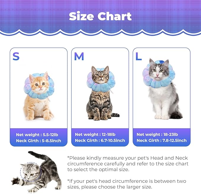 Flower Cat Cone, Uadonile Adjustable Cat Cone Collar, Soft Dog Elizabethan Collar Recovery E Collar After Surgery, Recovery E-Collar for Kittens/Puppies and Cats Recovery(Tie-dye Purple Blue, L) Uadonile