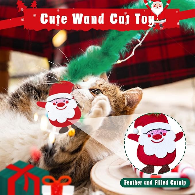 Cat Christmas Stocking, 10 Pack Christmas Cat Toys for Indoor Cats, Includes Catnip Toys, Cat Teaser, Cat Balls and Feather Toys, Great Value for Cats - PAWPICO