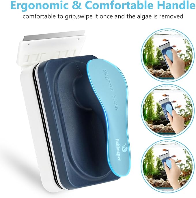 Aquarium Magnetic Glass Cleaner, Fish Tank Algae Magnet Cleaning Tool with Algae Scraper for Glass Aquariums Tank, Floating Scrubber Brush, 2 Detachable Scrapers, Small fishkeeper