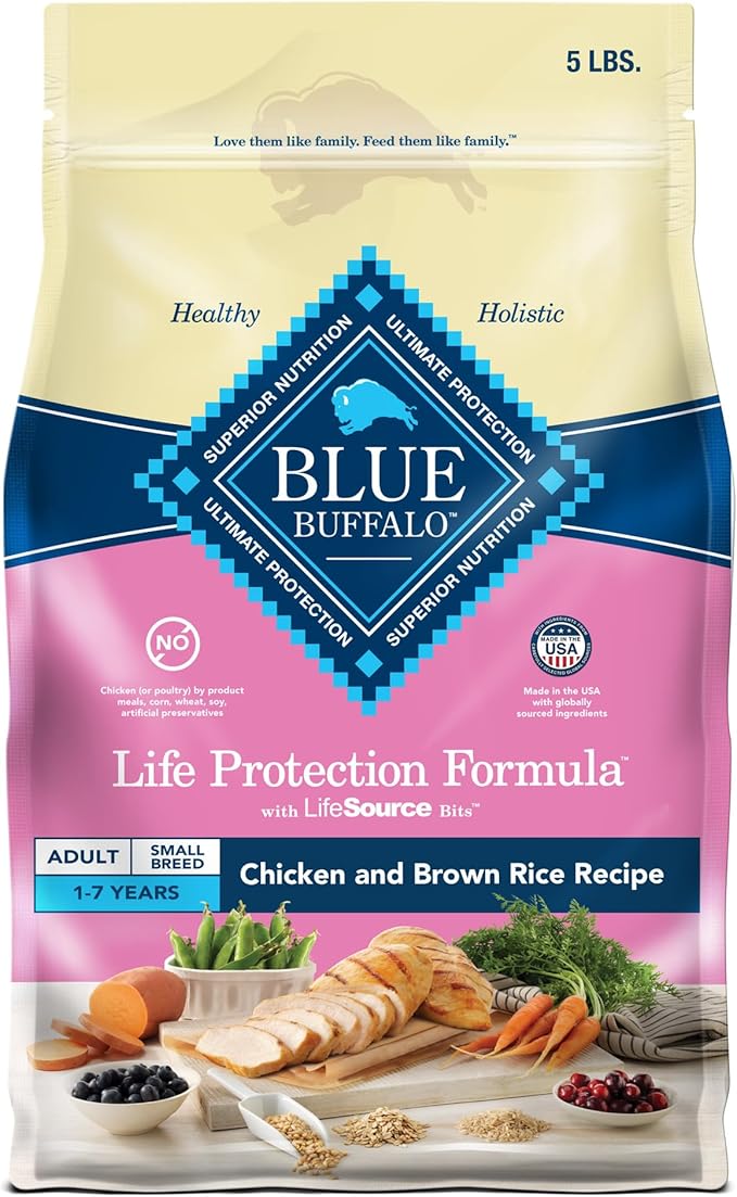 Blue Buffalo Life Protection Formula Adult Small Breed Dry Dog Food, Supports High Energy Needs, Made with Natural Ingredients, Chicken & Brown Rice Recipe, 5-lb. Bag - PAWPICO