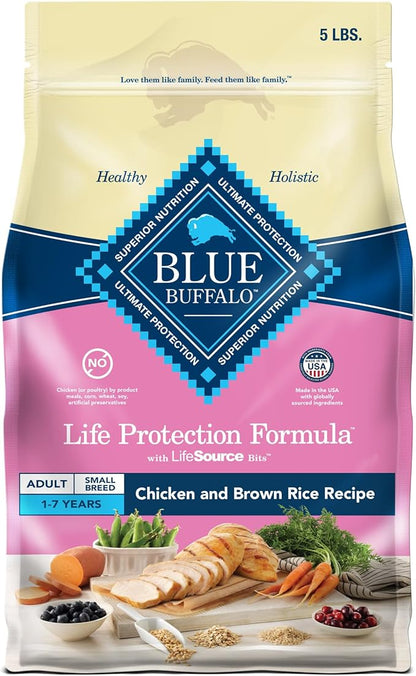 Blue Buffalo Life Protection Formula Adult Small Breed Dry Dog Food, Supports High Energy Needs, Made with Natural Ingredients, Chicken & Brown Rice Recipe, 5-lb. Bag - PAWPICO
