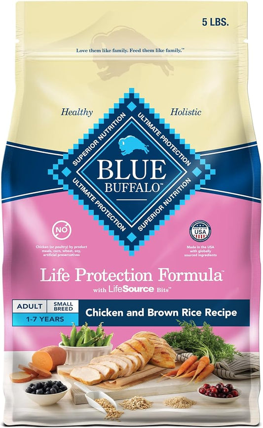Blue Buffalo Life Protection Formula Adult Small Breed Dry Dog Food, Supports High Energy Needs, Made with Natural Ingredients, Chicken & Brown Rice Recipe, 5-lb. Bag - PAWPICO