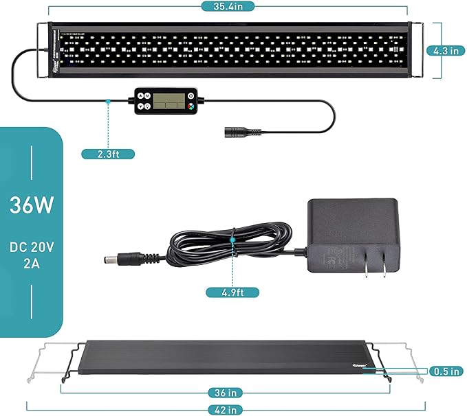 hygger Auto On Off LED Aquarium Light, Full Spectrum Fish Tank Light with LCD Monitor, 24/7 Lighting Cycle, 7 Colors, Adjustable Timer, IP68 Waterproof, 3 Modes for 36"-42" Freshwater Planted Tank hygger