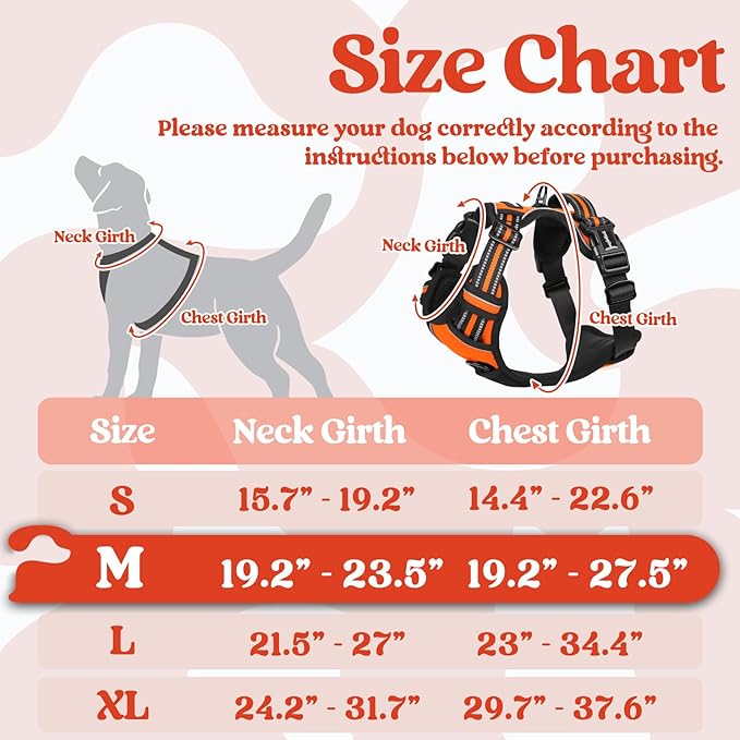 rabbitgoo Dog Harness Medium Sized, No Pull Pet Harness with 3 Buckles, Adjustable Soft Padded Pooch Vest with Instant Control Handle, Easy Walking Reflective Pet Vest for Medium Dogs, Orange, M rabbitgoo
