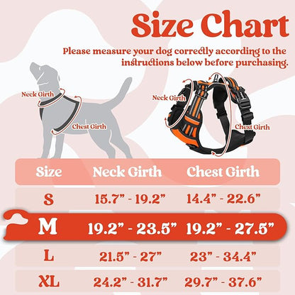 rabbitgoo Dog Harness Medium Sized, No Pull Pet Harness with 3 Buckles, Adjustable Soft Padded Pooch Vest with Instant Control Handle, Easy Walking Reflective Pet Vest for Medium Dogs, Orange, M rabbitgoo