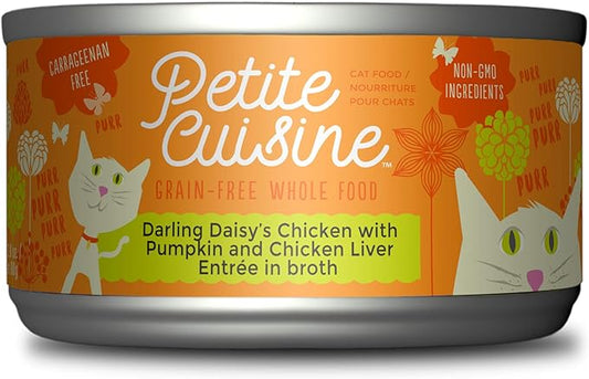 PETITE CUISINE Darling Daisy's Wet Cat Food, Chicken with Pumpkin and Chicken Liver, 2.8 oz. Cans (24 Count) - PAWPICO