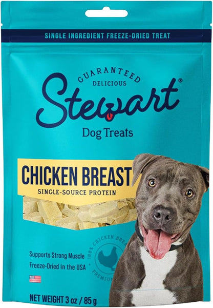 Stewart Freeze Dried Dog Treats, Chicken Breast, 3 oz, Grain Free & Gluten Free, Resealable Pouch, Single Ingredient, Training Treat in Beef Liver, Salmon, Chicken Liver & Chicken Breast 4, 14, 21 oz - PAWPICO