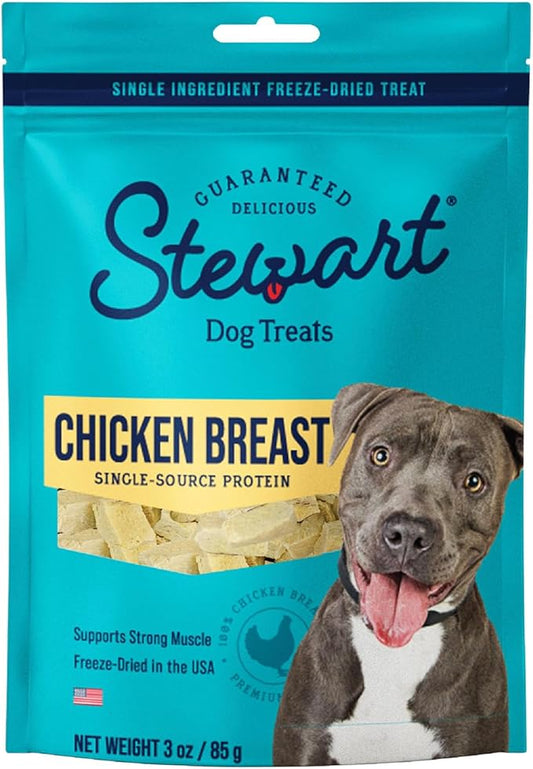 Stewart Freeze Dried Dog Treats, Chicken Breast, 3 oz, Grain Free & Gluten Free, Resealable Pouch, Single Ingredient, Training Treat in Beef Liver, Salmon, Chicken Liver & Chicken Breast 4, 14, 21 oz - PAWPICO