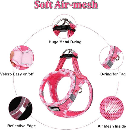 Mercano Soft Mesh Dog Harness and Leash Set, No-Chock Step-in Reflective Breathable Lightweight Easy Walk Vest Harnesses with Safety Buckle for Small Medium Dogs, Cats (M, Fuchsia) PAWPICO
