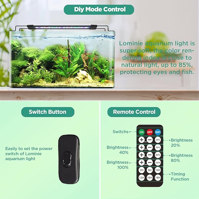 Lominie 48W Aquarium Lights,87-110CM Fish Tank LED Light Bar,Full Spectrum Aquarium Plant Light with Timer for Refugium Algae Fish Tank, IP68 Waterproof (Freshwater/36-46IN) Lominie