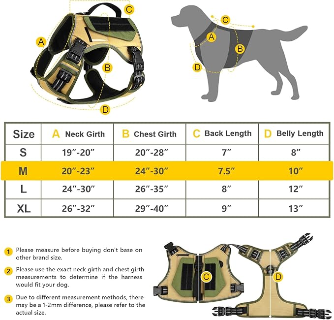 WINGOIN Tactical Dog Harness for Medium Dogs, No Pull Harness with Handle 2 Pockets Poop Bag, Reflective Dog Vest, Military Service Heavy Duty Big Dog Harness for Walking Hiking Training, Khaki, M - PAWPICO