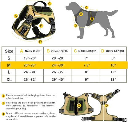 WINGOIN Tactical Dog Harness for Medium Dogs, No Pull Harness with Handle 2 Pockets Poop Bag, Reflective Dog Vest, Military Service Heavy Duty Big Dog Harness for Walking Hiking Training, Khaki, M - PAWPICO