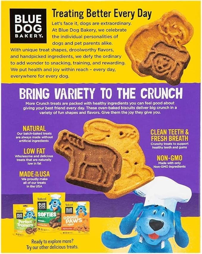 Blue Dog Bakery Natural Dog Treats, More Crunch Large, Assorted Flavors, 18oz Box, 6 Boxes - PAWPICO