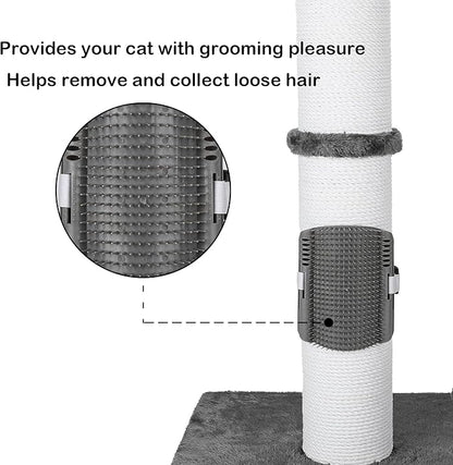 34 Inches Cat Scratching Post Heavy Duty and Thicker Cat Self Grooming with Hanging Toys and Sturdy Handmade Rope, Grey - PAWPICO