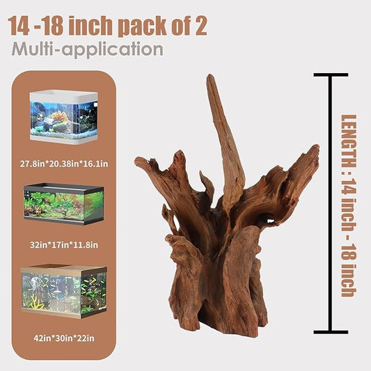 Natural Extral Large Coral Driftwood for Aquarium Decor Fish Tank Decorations Reptile Decor, Assorted Driftwood Branch 14-18" Pack of 2 Jorewood