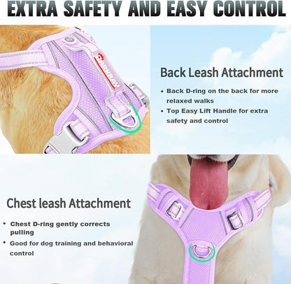 BARKBAY No Pull Dog Harness Large Reflective Dog Harness with Front Clip and Easy Control Handle for Walking Training Running with ID tag Pocket(Violet Purple,S) BARKBAY