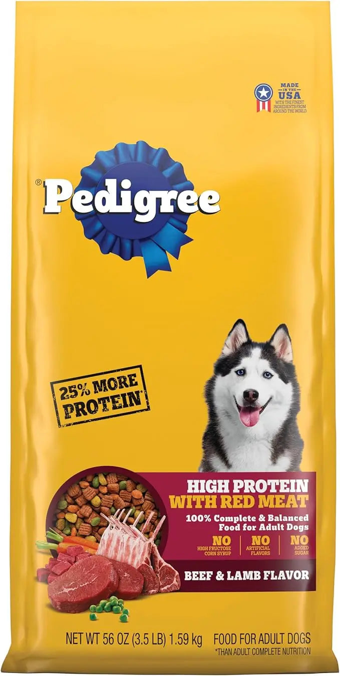 PEDIGREE High Protein Adult Dry Dog Food Beef and Lamb Flavor Dog Kibble, 3.5 lb. Bag - PAWPICO