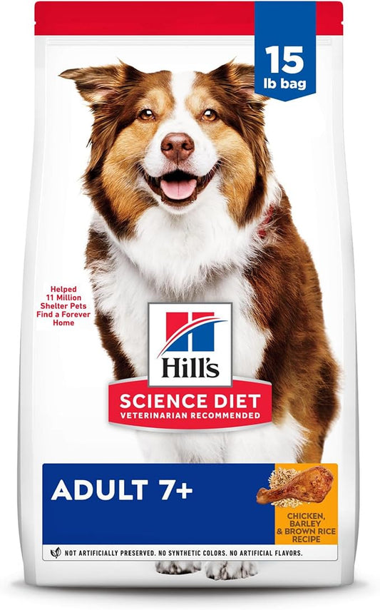 Hill's Science Diet Senior 7+ Chicken Meal, Barley & Brown Rice Recipe Dry Dog Food, 15 lbs. - PAWPICO