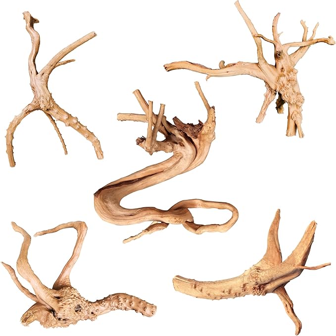 majoywoo Natural Driftwood for Aquarium Decor Fish Tank Decorations, Assorted Spider Wood Branch 4-8" 5 Pcs, Reptile Decor Majoywoo