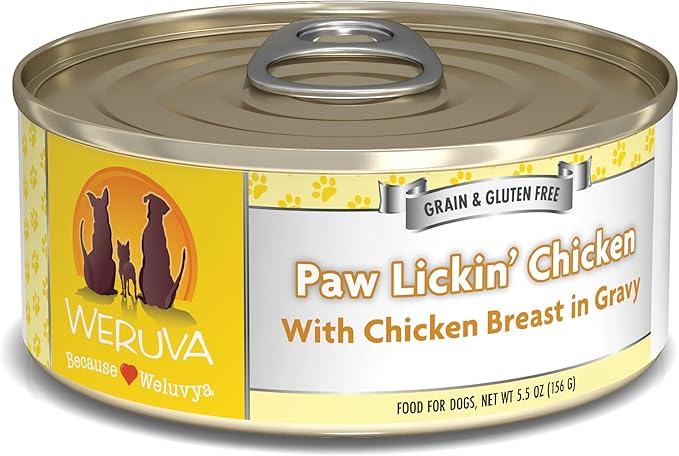 Weruva Classic Dog Food, Paw Lickin’ Chicken with Chicken Breast in Gravy, 5.5oz Can (Pack of 24) - PAWPICO
