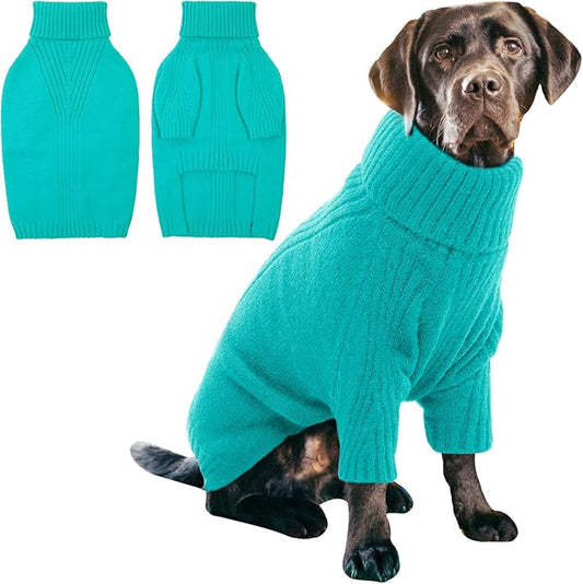 IECOii XXXL Dog Sweater,Christmas Dog Sweaters for Extra Large Dogs Girl Boy,Turtleneck Knitted Knitwear for Pet Dog Wearing On Holiday Thanksgiving,Pullover Easy On Doggie Sweatshirt (Lake-Green,3XL) - PAWPICO
