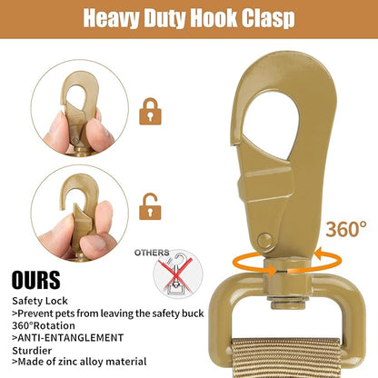 Tactical Dog Collar Leash Set, Adjustable Military Training Nylon Collar Dog Training with Control Handleand Metal Buckle, Dog Collar for Medium Large Dogs (Brown,L) - PAWPICO