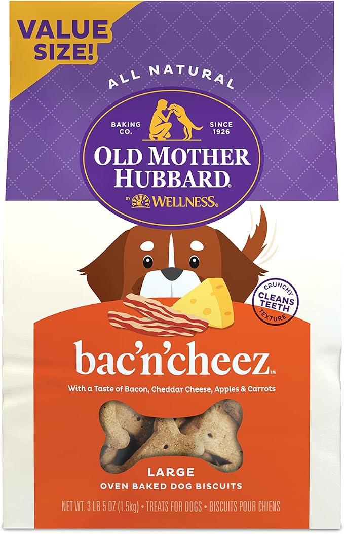 Old Mother Hubbard by Wellness Classic Bac'N'Cheez Natural Dog Treats, Crunchy Oven-Baked Biscuits, Ideal for Training, Large Size, 3 Pound (Pack of 1) - PAWPICO