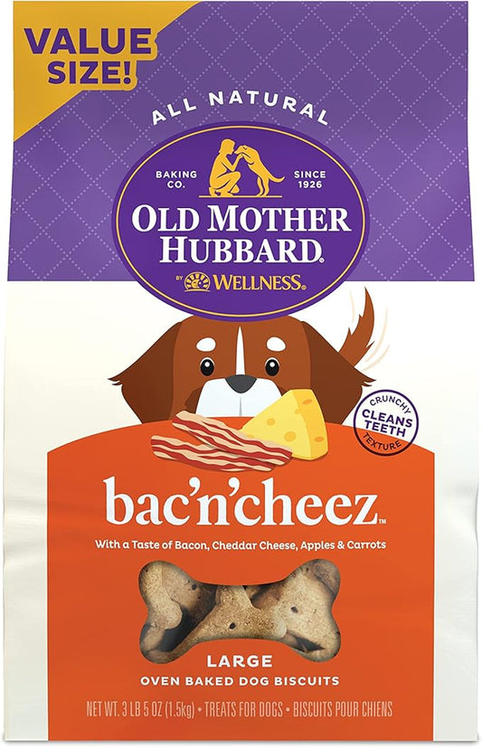 Old Mother Hubbard by Wellness Classic Bac'N'Cheez Natural Dog Treats, Crunchy Oven-Baked Biscuits, Ideal for Training, Large Size, 3 Pound (Pack of 1) - PAWPICO