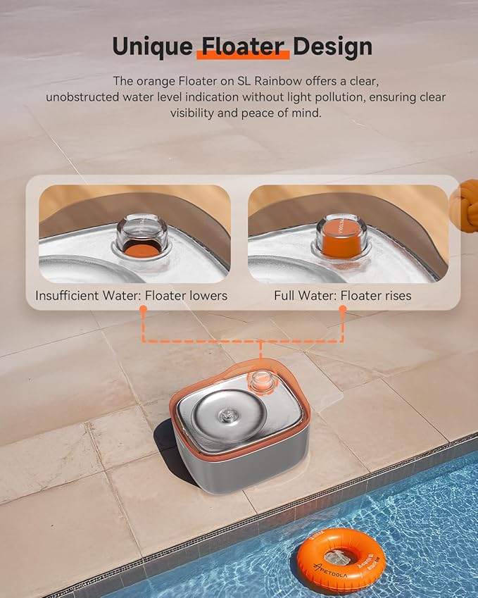 Cat Water Fountain Stainless Steel, 4.5L/158oz Automatic Cat Water Dispenser, Wired Pet Water Fountains for Cats Indoor, Dog Water Bowl with Quiet Pump, Colorful Water Level Float, Orange, FS10 - PAWPICO