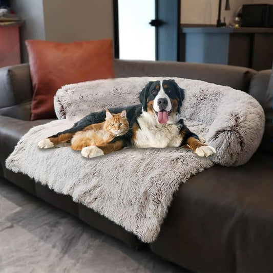 Dogs/Cats Bed Mats, Couch Cover for Dogs, Sofa Style Luxurious Mat for Pets, Waterproof Lining and Nonskid Bottom Perfect on Dog Crate, Cat Cage or in The Car. (Gradient Brown, XXLPlus) - PAWPICO