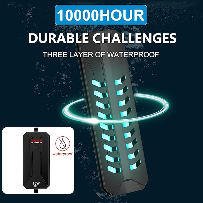 TAISHAN Aquarium Clean Light，15 W Submersible Light with Timer,Double Tube Aquarium Water Clean Green Clear Waterproof Clean Lamp for Pond,Swimming Pool,Indoor TAISHAN