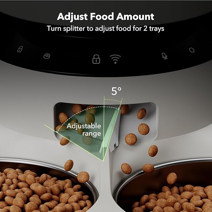 PETLIBRO Automatic Cat Feeder, WiFi Pet Feeder for 2 Cats or Dogs with APP Control, 5L Timed Cat Food Dispenser, Adjustable Meal Splitter, Fresh Food Storage, 10s Meal Call, Stainless Steel Bowls - PAWPICO