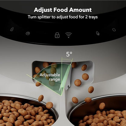 PETLIBRO Automatic Cat Feeder, WiFi Pet Feeder for 2 Cats or Dogs with APP Control, 5L Timed Cat Food Dispenser, Adjustable Meal Splitter, Fresh Food Storage, 10s Meal Call, Stainless Steel Bowls - PAWPICO