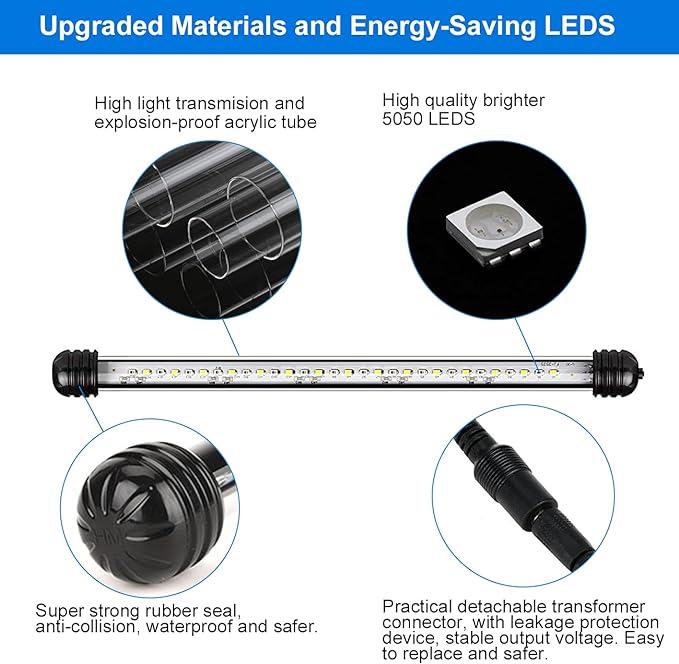 VARMHUS Submersible LED Aquarium Light,Fish Tank Light with Timer Auto On/Off Dimming Function,3 Light Modes Dimmable White-Blue,10 Brightness Levels Optional&3 Levels of timed Loop Function 15'' VARMHUS