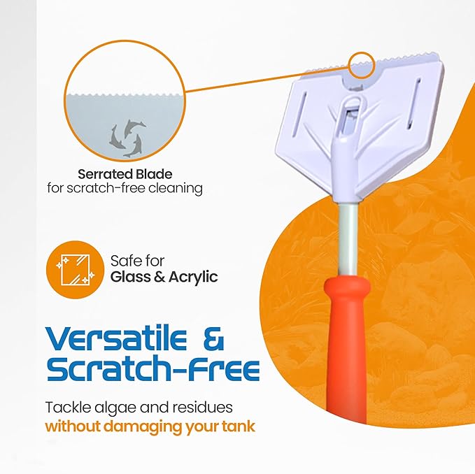 FL!PPER Flipper Platinum Aquarium Algae Scraper (18” Rigid Shaft) - Aquarium Glass Cleaner Tool with Serrated Blade - Algae Remover for Fish Tank Scraper for Glass Aquariums and Acrylic Tanks FLPPER