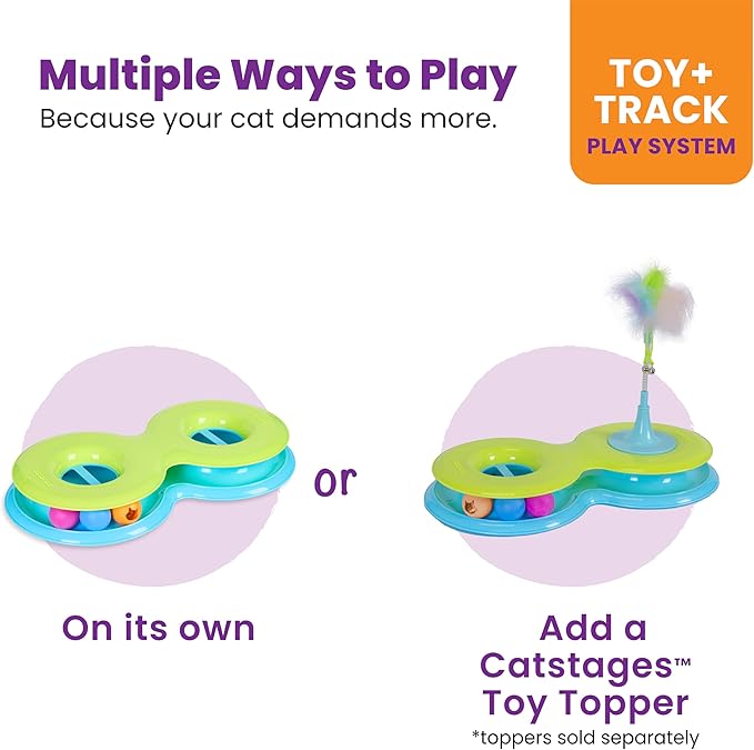 Catstages Infinity Ball Track for Cats with Two Balls, Including One Light-Up Ball, Figure-8 Shaped Cat Ball Track Compatible Topper Toys, Green - PAWPICO