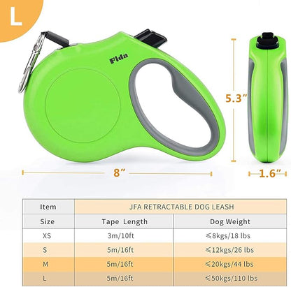 Fida Retractable Dog Leash, 16ft Heavy Duty Pet Walking Leash for Large Dog up to 110 lbs, Tangle Free. One-Hand Brake (Large, Green) Fida