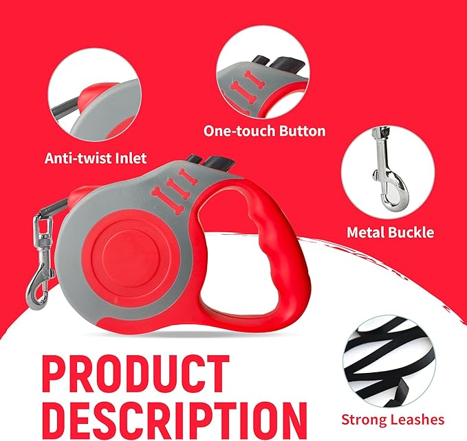 Retractable Dog Leash Automatic Telescopic Tractor Dog Tape, Pet Tape 10/16 FT Durable and Convenient, with Folding Bowl, Dispenser, Rubbish Bags, Suitable for Small and Medium Dogs - PAWPICO