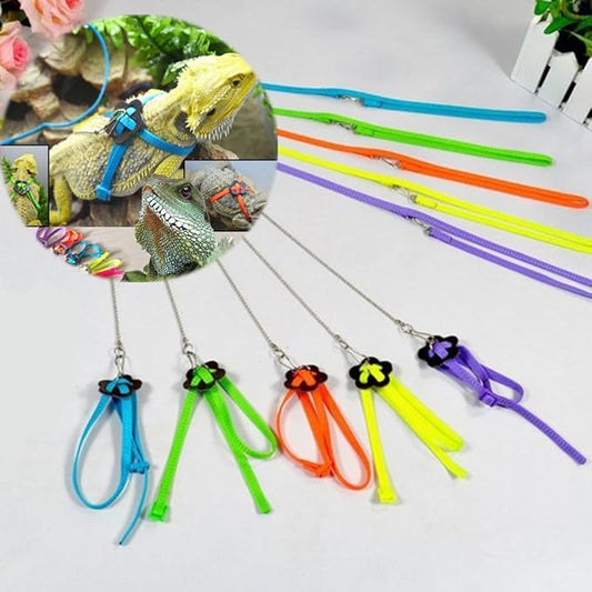 Hypeety Reptile Lizard Outdoor Walk Adjustable Harness Leash Anti-bite Light Soft Bearded Dragon Accessories Parrot African Grey Cockatoo Macaw Ringneck Outside Free Lovebird Supplies (Random Color) Hypeety
