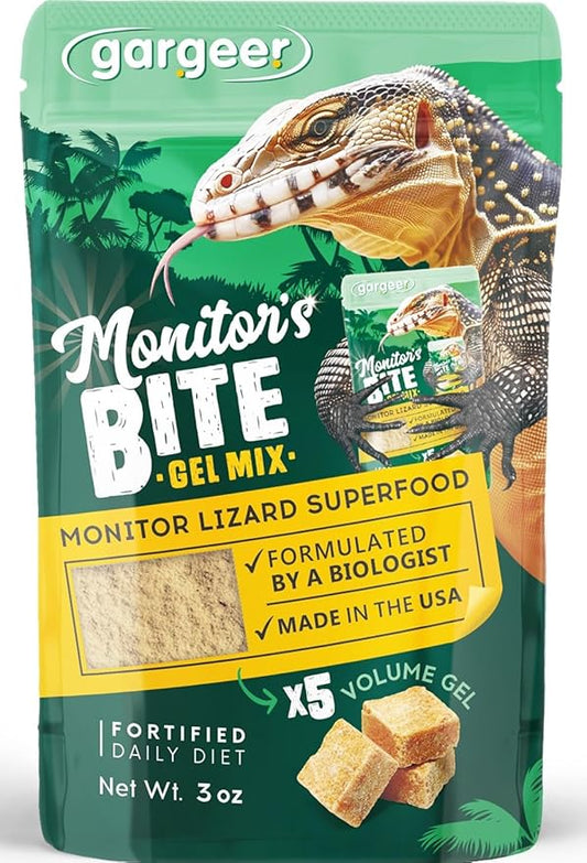 3oz Monitor Lizard Food. Complete Gel Diet for Both Juveniles and Adults. Proudly Made in The USA, Using Premium Ingredients, Fortified Gourmet Formula. Enjoy! Gargeer