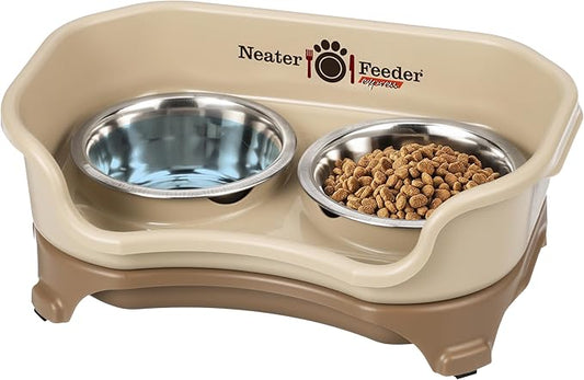Neater Feeder - Express Model - Mess-Proof Dog Bowls (Small, Cappuccino) – Made in USA – Elevated, No Spill, Non-Tip, Non-Slip, Raised Stainless Steel Food & Water Pet Bowls - PAWPICO