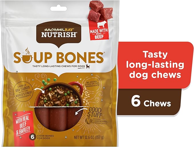 Rachael Ray Nutrish Soup Bones Dog Treats, Beef & Barley Flavor, 6 Bones - PAWPICO