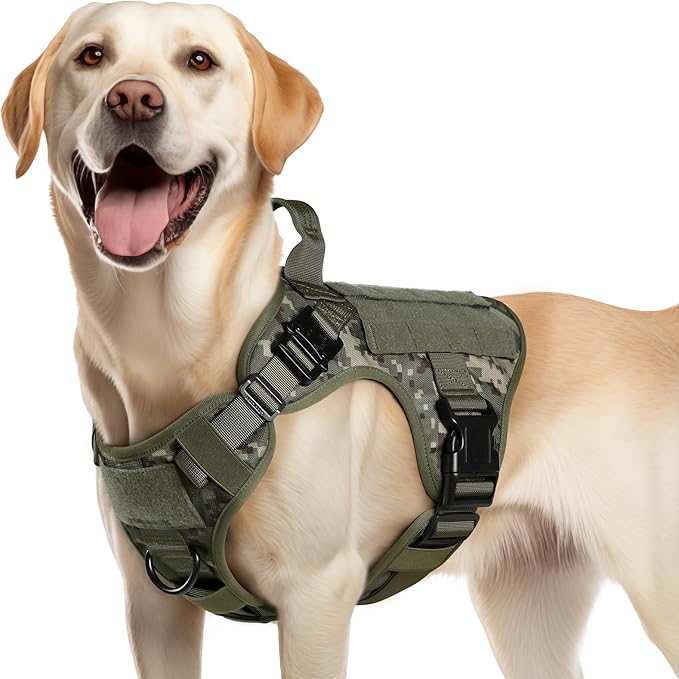rabbitgoo Tactical Dog Harness Medium Sized, Heavy Duty Pet Harness with Handle, No-Pull Service Vest Medium Breed, Adjustable Military Dog Vest for Training Hunting Walking, Green Camo, M rabbitgoo