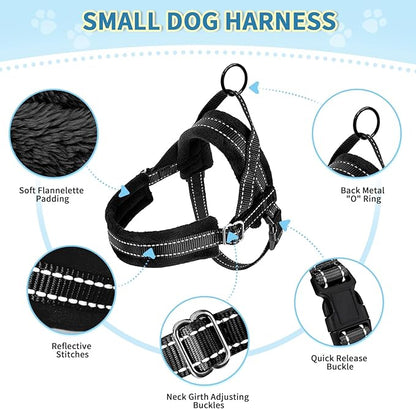 SlowTon No Pull Small Dog Harness and Leash Set, Puppy Soft Vest Harness Neck & Chest Adjustable, Reflective Lightweight Harness & Anti-Twist Pet Lead Combo for Small Medium Dogs (Black, XXS) SlowTon