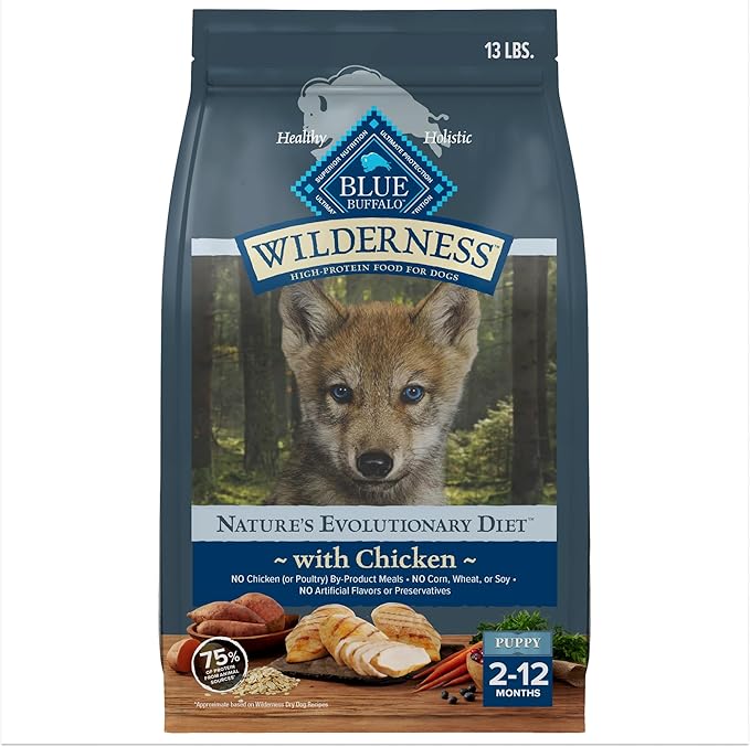 Blue Buffalo Wilderness Puppy High Protein Dry Dog Food With Real Chicken Plus Wholesome Grains, Made in the USA with Natural Ingredients, Chicken, 13-lb. Bag - PAWPICO