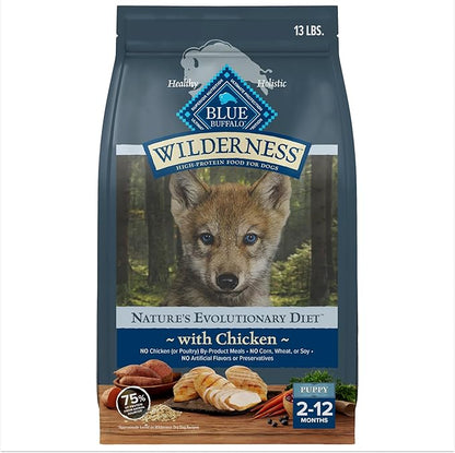 Blue Buffalo Wilderness Puppy High Protein Dry Dog Food With Real Chicken Plus Wholesome Grains, Made in the USA with Natural Ingredients, Chicken, 13-lb. Bag - PAWPICO